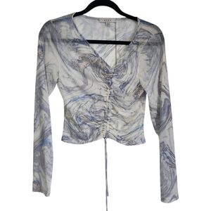 Gaze Sheer Marble Print Ruched Top